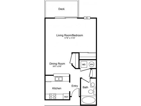 Floor plan for studio, 1 bath, 540 sqft