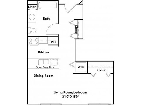 Floor plan for studio, 1 bath, 525 sqft