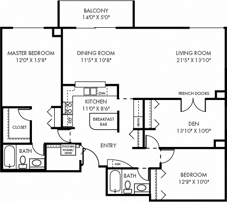 Floor plan for 3 beds, 2 baths, 1551 sqft