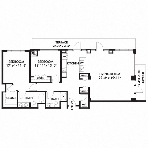 Floor plan for 2 beds, 2 baths, 1474 sqft