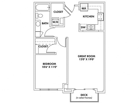Floor plan for 1 bed, 1 bath, 720 sqft