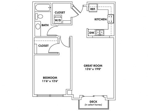 Floor plan for 1 bed, 1 bath, 780 sqft