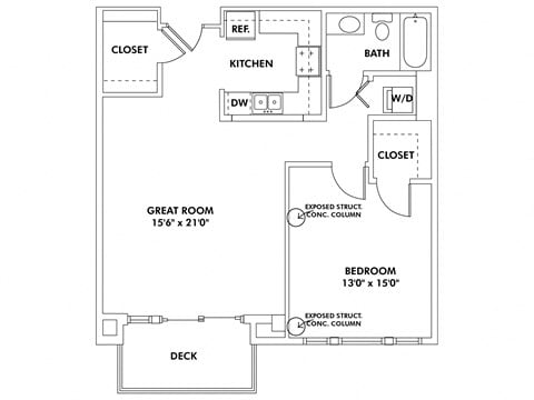 Floor plan for 1 bed, 1 bath, 860 sqft