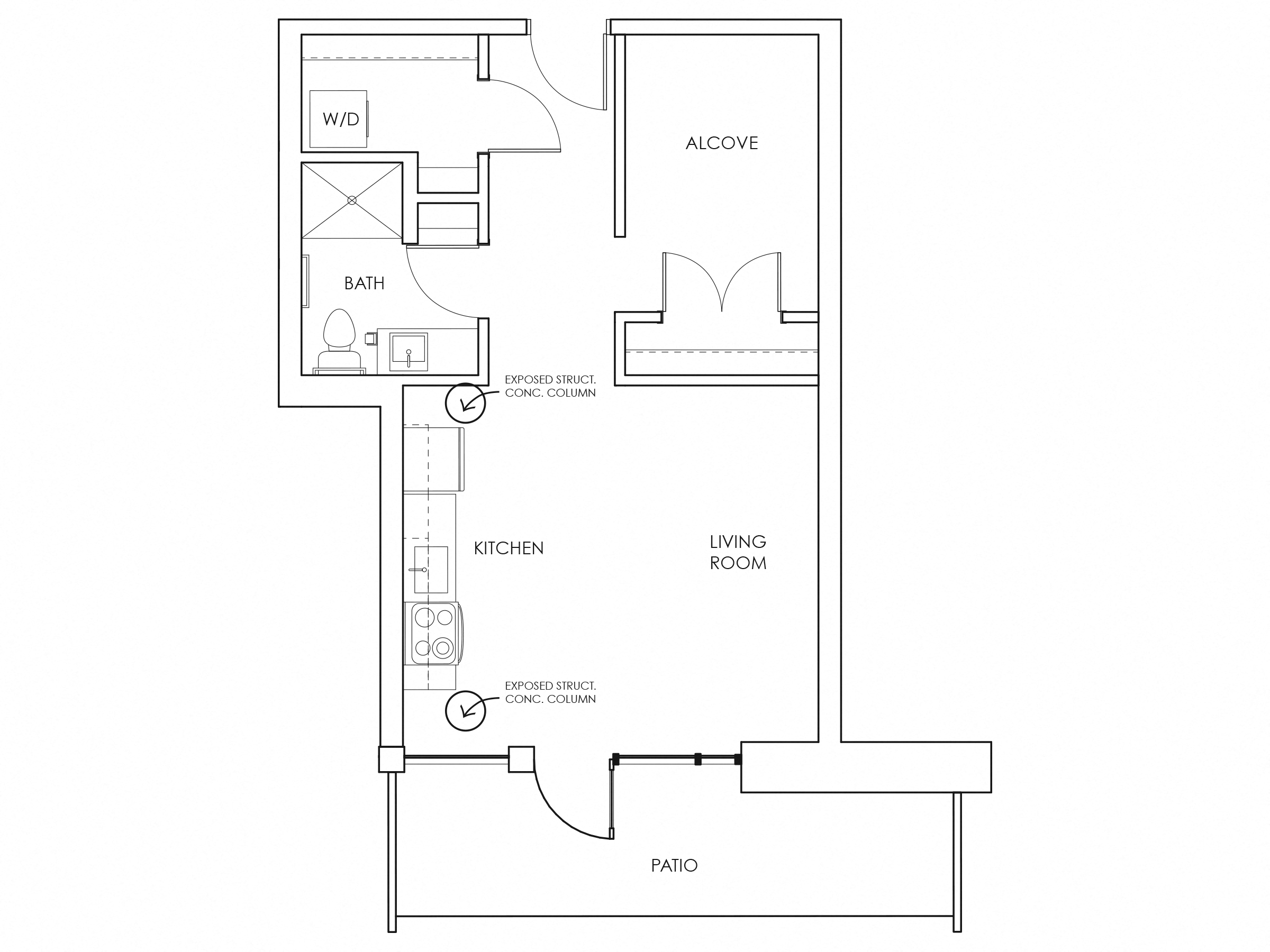 Floor plan for studio, 1 bath, 522 sqft