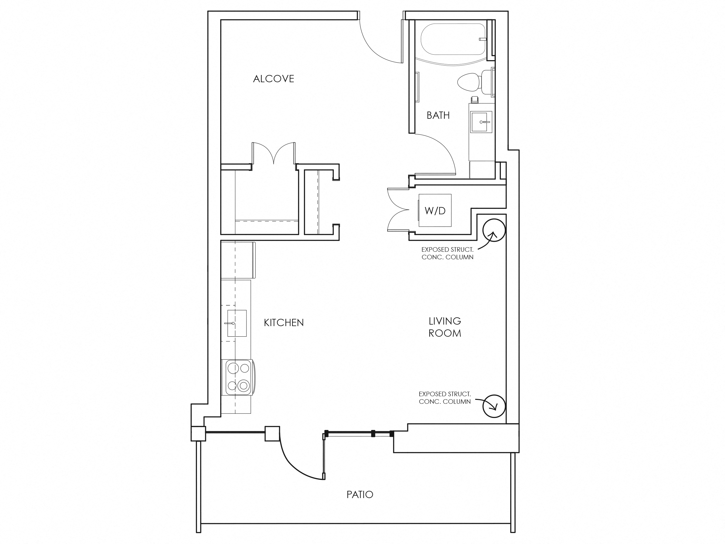 Floor plan for studio, 1 bath, 546 sqft