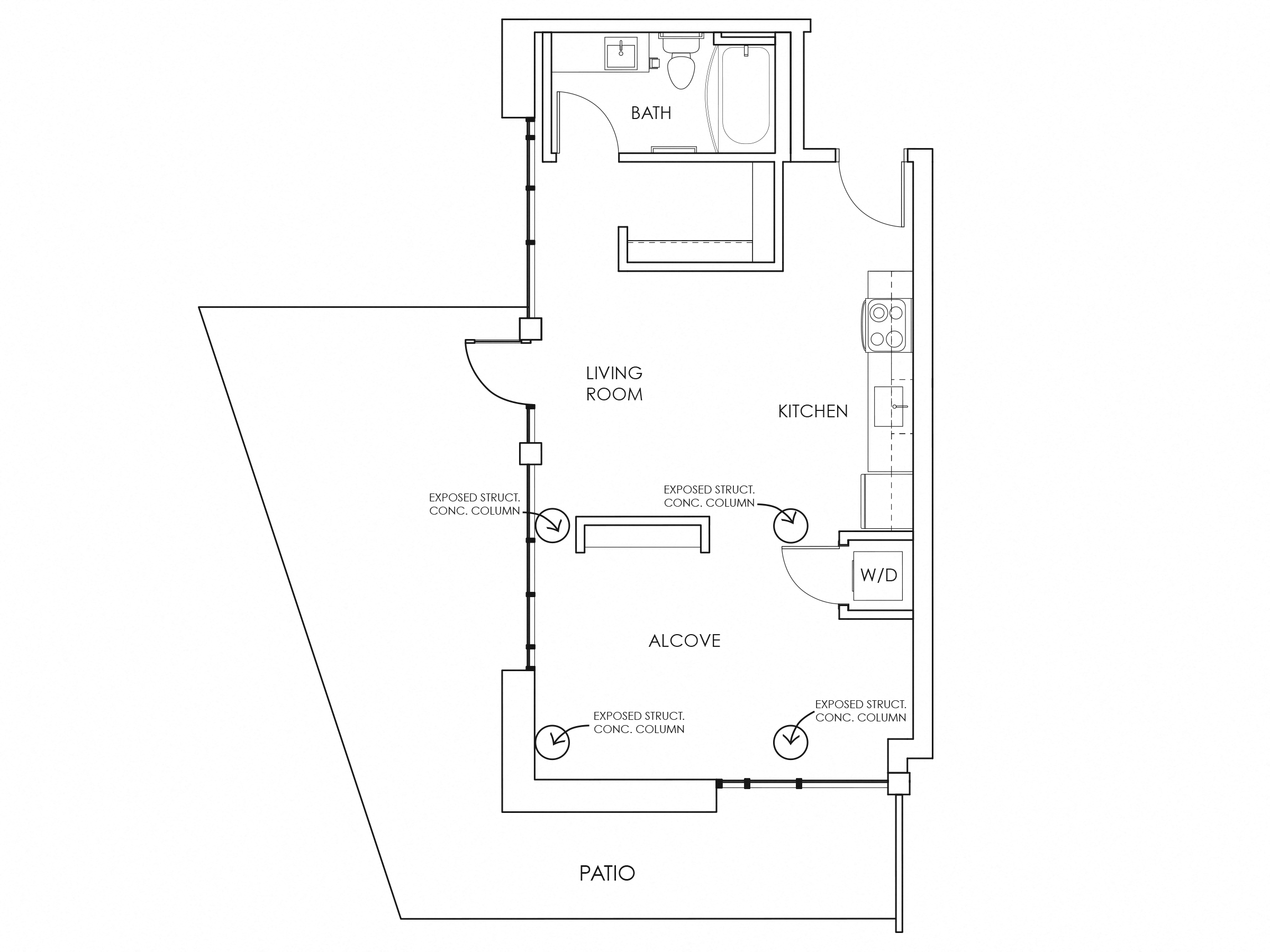 Floor plan for studio, 1 bath, 562 sqft