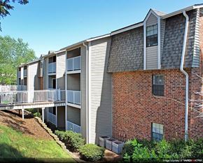 Greenville apartment for rent - an image of a brick apartment building with balconies