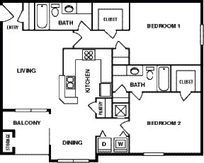 Floor plan for 2 beds, 2 baths, 1218 sqft