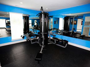St. Charles apartment for rent - a gym with weights and cardio equipment in a home gym