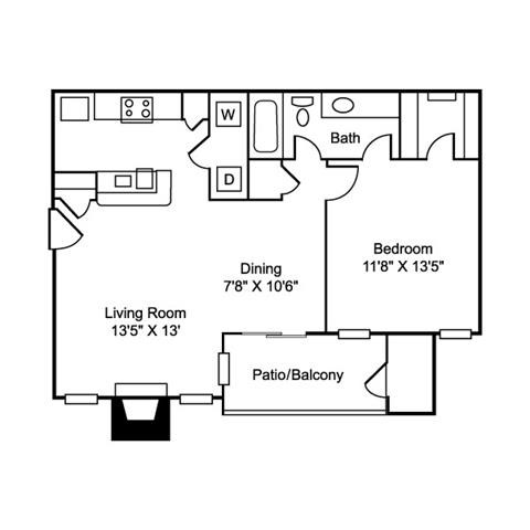 Floor plan for 1 bed, 1 bath, 720 sqft