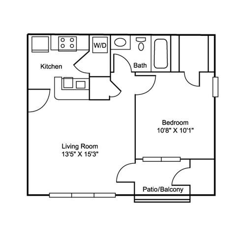 Floor plan for 1 bed, 1 bath, 548 sqft