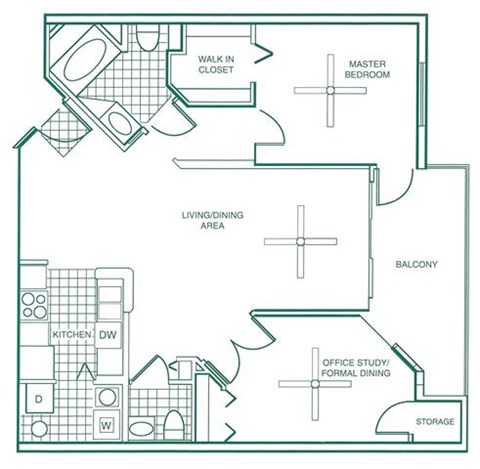 Floor plan for 2 beds, 1.5 baths, 1119 sqft