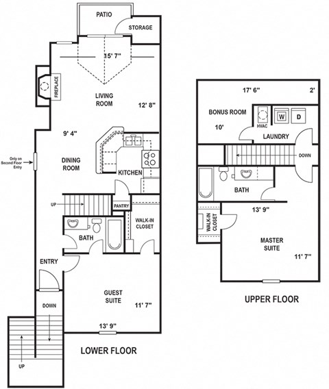 Floor plan for 2 beds, 2 baths, 1132 sqft