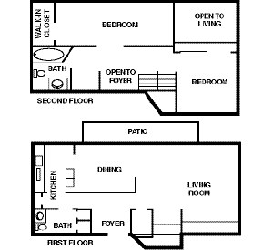 Floor plan for 2 beds, 1.5 baths, 1244 sqft