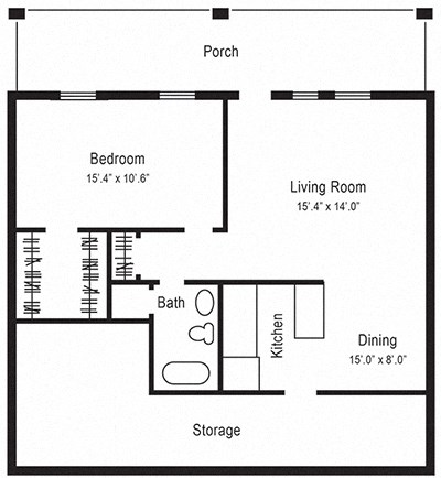 Floor plan for 1 bed, 1 bath, 850 sqft