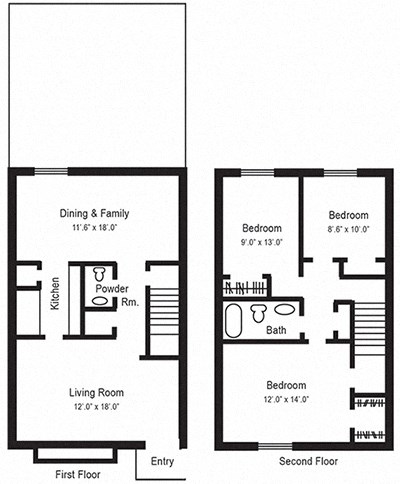 Floor plan for 3 beds, 1.5 baths, 1600 sqft