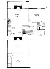 Floor plan for 1 bed, 1 bath, 895 sqft