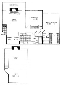 Floor plan for 2 beds, 2 baths, 1165 sqft