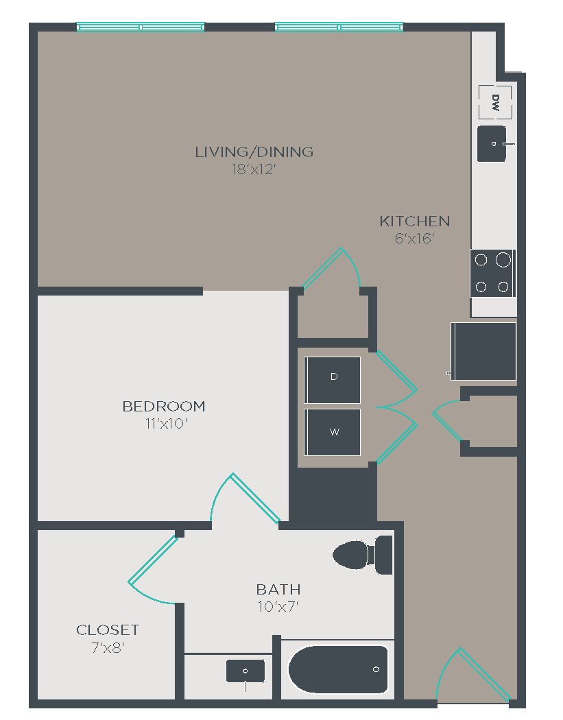 Floor plan for studio, 1 bath, 695 sqft
