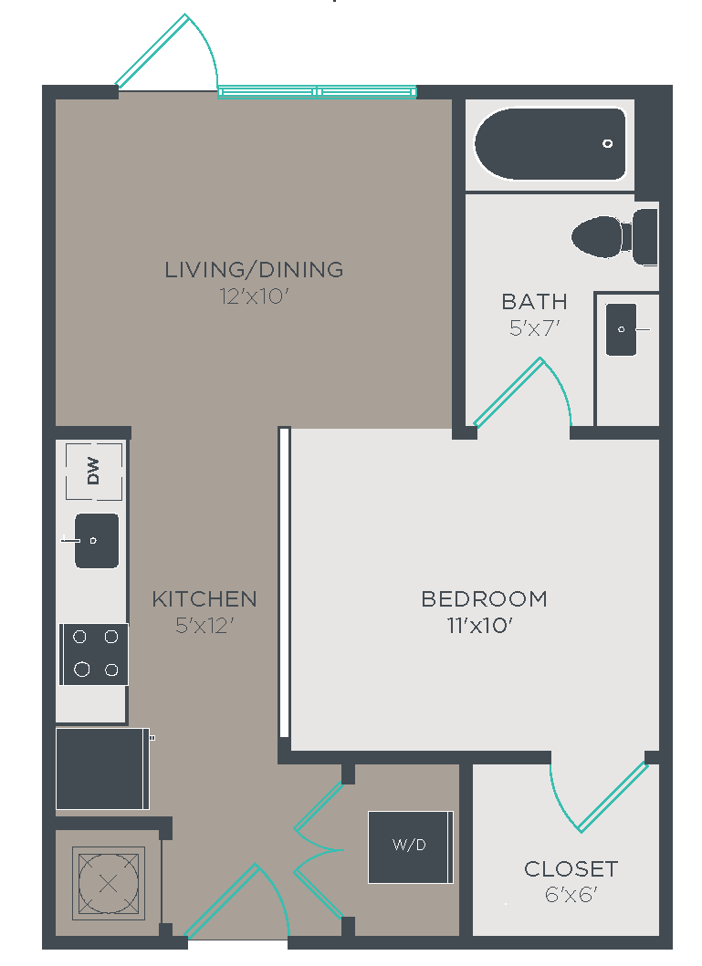 Floor plan for studio, 1 bath, 494 sqft