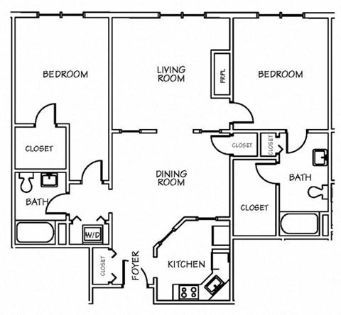 Floor plan for 2 beds, 2 baths, 1262 sqft