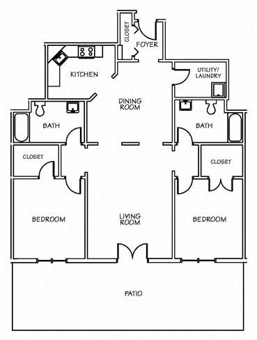 Floor plan for 2 beds, 2 baths, 1354 sqft