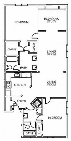 Floor plan for 2 beds, 2 baths, 1251 sqft