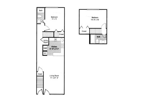 Floor plan for 2 beds, 2 baths, 960 sqft