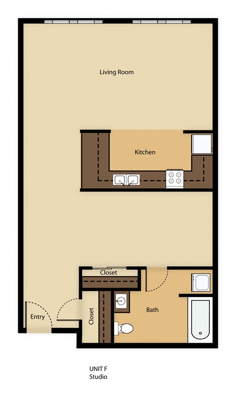Floor plan for studio, 1 bath, 694 sqft