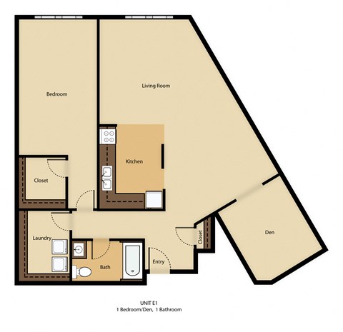 Floor plan for 1 bed, 1 bath, 1250 sqft