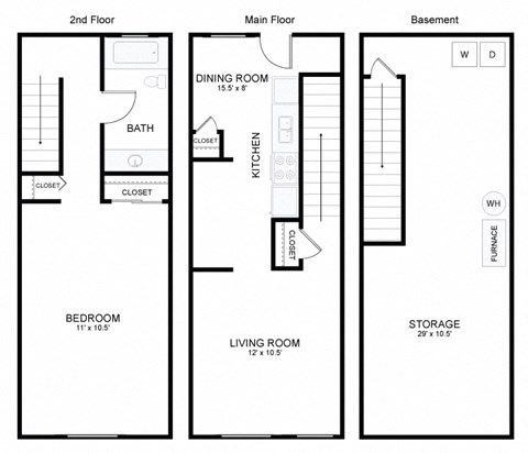 Floor plan for 1 bed, 1 bath, 941 sqft