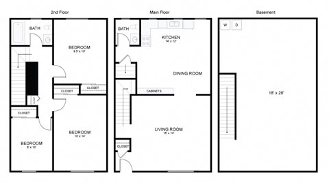 Floor plan for 3 beds, 1.5 baths, 1492 sqft