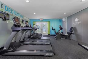 Farmington Hills apartment for rent - a gym with treadmills and other exercise equipment in a room with a door