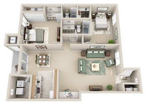 Floor plan for 2 beds, 2 baths, 1200 sqft