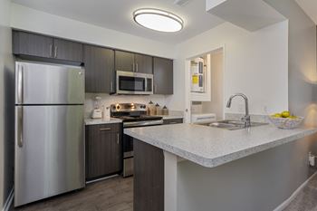 Stainless-steel appliances and granite countertops available