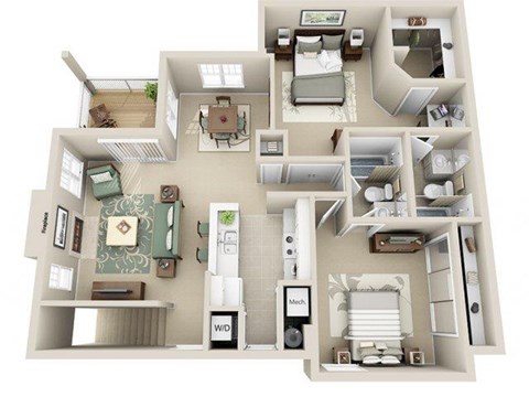 Floor plan for 2 beds, 2 baths, 1098 sqft