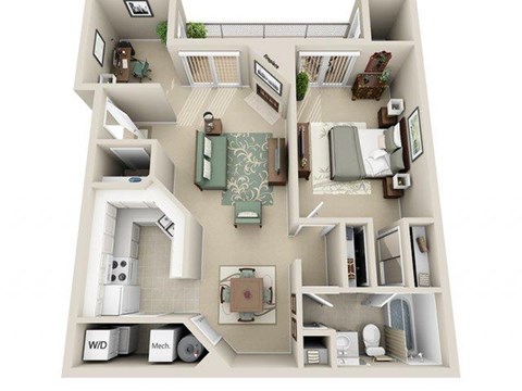 Floor plan for 1 bed, 1 bath, 819 sqft