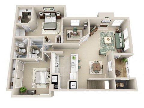 Floor plan for 2 beds, 2 baths, 1234 sqft