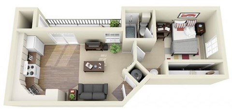 Floor plan for 1 bed, 1 bath, 440 sqft