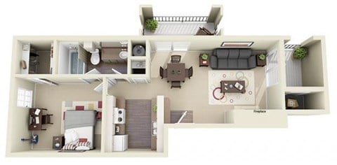 Floor plan for 1 bed, 1 bath, 586 sqft