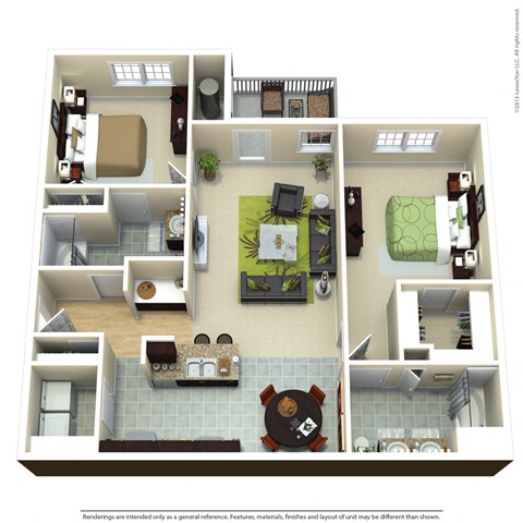Floor plan for 2 beds, 2 baths, 1178 sqft