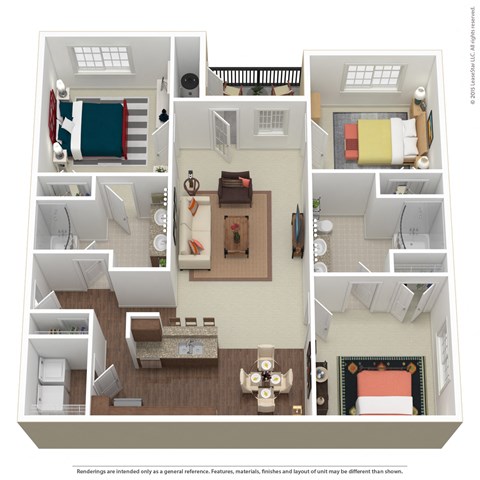 Floor plan for 3 beds, 2 baths, 1325 sqft