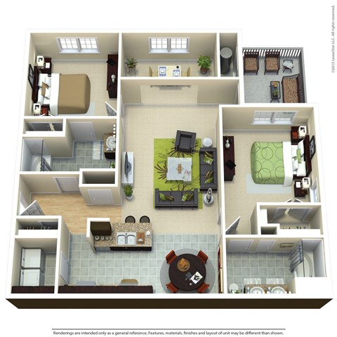 Floor plan for 2 beds, 2 baths, 1219 sqft