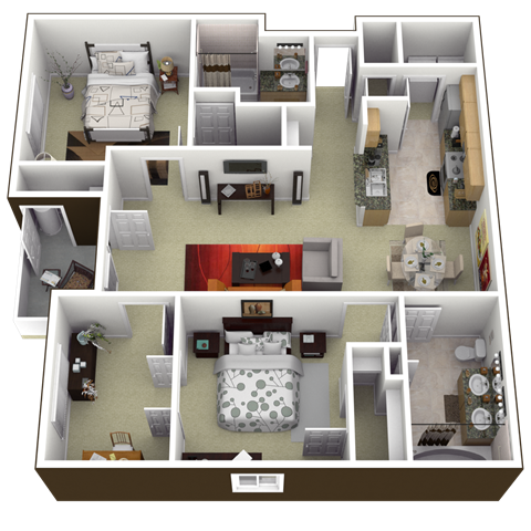 Floor plan for 2 beds, 2 baths, 1210 sqft