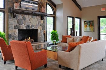Cozy clubhouse fireplace seating