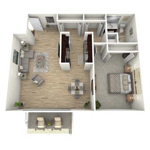 Floor plan for 1 bed, 1 bath, 860 sqft
