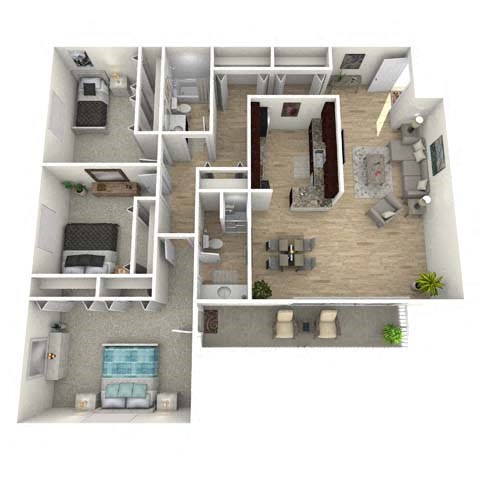 Floor plan for 3 beds, 2 baths, 1350 sqft