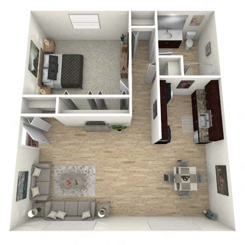 Floor plan for 1 bed, 1 bath, 800 sqft