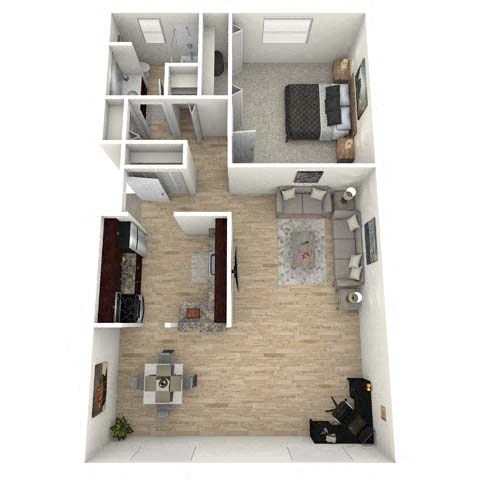 Floor plan for 1 bed, 1 bath, 1000 sqft
