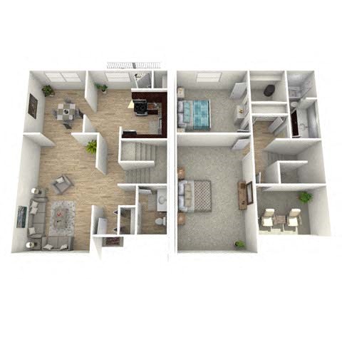 Floor plan for 2 beds, 1.5 baths, 1500 sqft